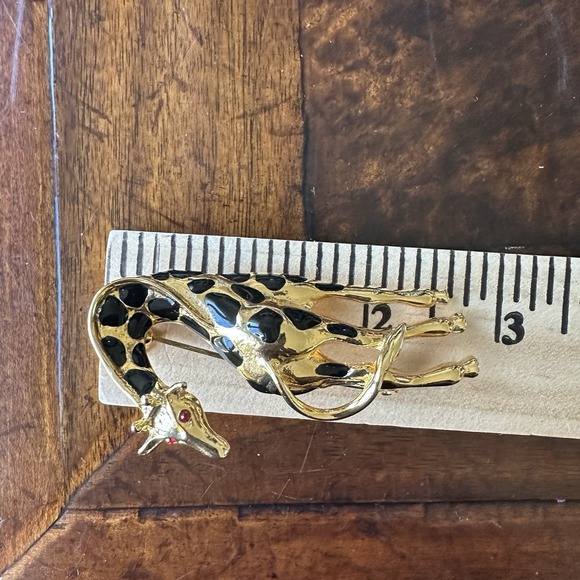 Vintage Pair 2 Giraffe Brooch Pin 2.75 Inch Rhinestones Black Enamel Gold Plated - Picture 13 of 14